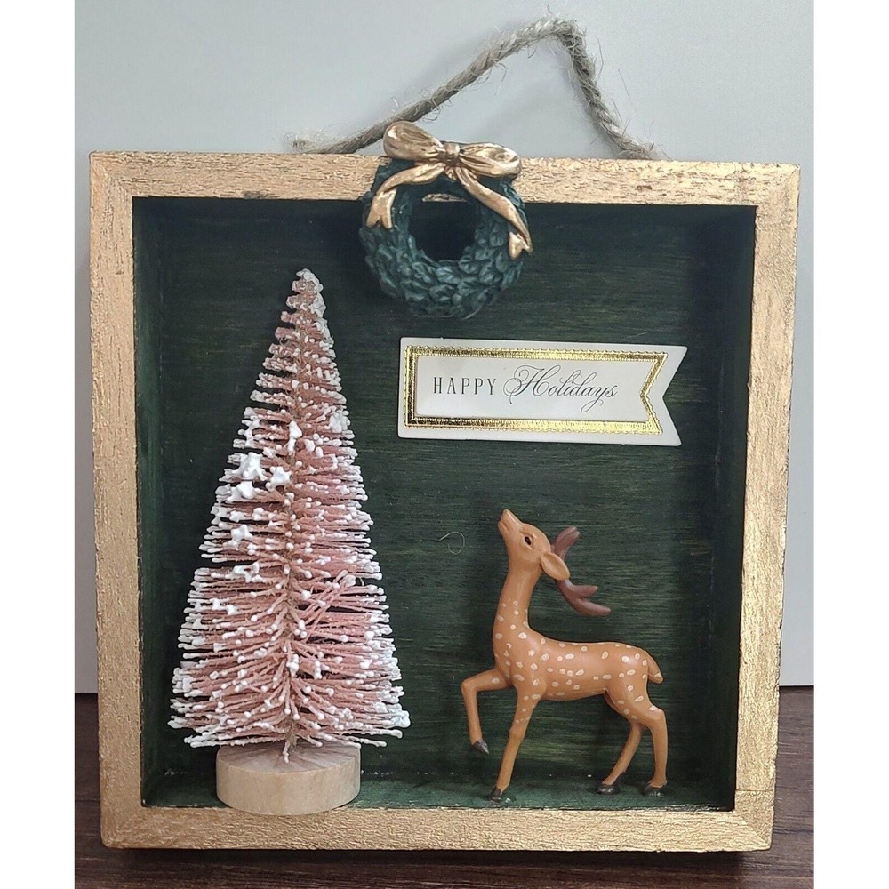 Handmade Diorama Christmas Ornament Shelf Sitter Sign Wreath Deer Tree O5